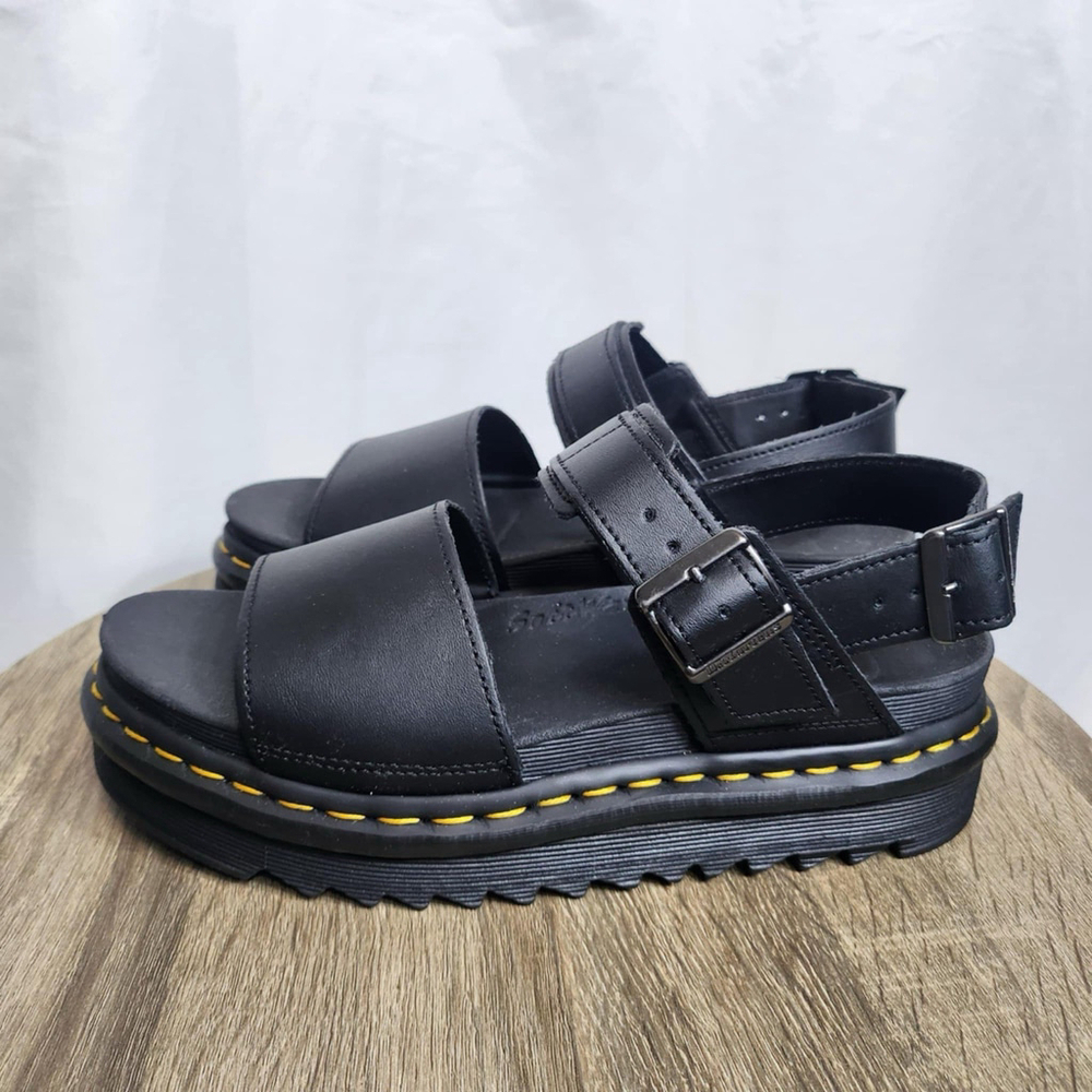 Dr. Martens Womens Size 8 Voss Hydro Leather Platform Sandals Black Buckled - Picture 7 of 11